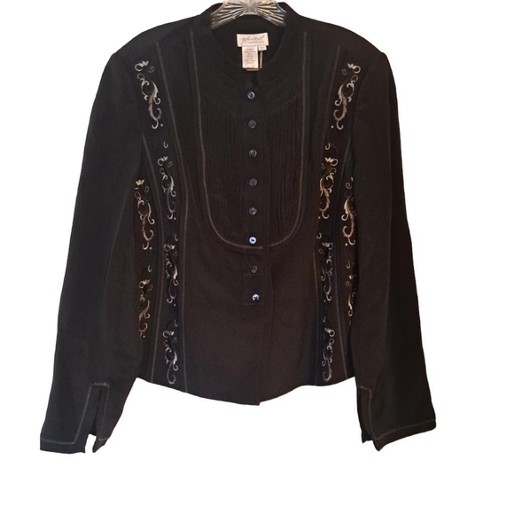 SPIRIT by Cold Water Creed Embroidered Yoke Black Button Down Jacket Size 14 - Picture 1 of 7
